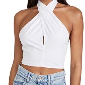 STAUD Kai Cotton Halterneck Top in White
